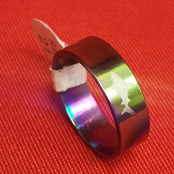 Stainless Steel Wide Band Shark Engraved Ring Size 21 Multicolor Unisex - Picture 3 of 11
